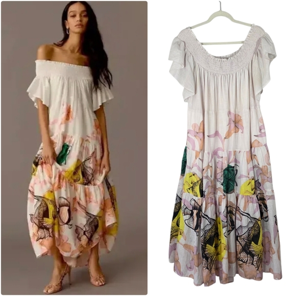 Anthropologie Dresses & Skirts - Anthropologie Maeve Pia Binazzi Tiered Off The Shoulder Dress in Novelty Size XL